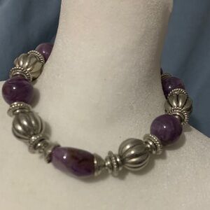 Purple and Silver Beaded Necklace